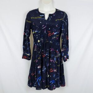 Tory Burch 100% Silk Dress Womens L Navy Blue Knee-Length Long Sleeve Space